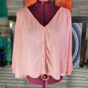 French Grey Peaches & Cream Pebble Printed Button-Down Blouse Medium